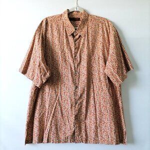 Tori Richard Mens Beige Short Sleeve Button Up Geometric Print Shirt Size 2XL
